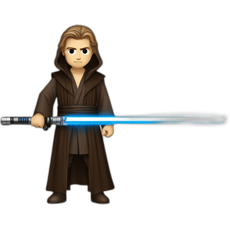 Dark side anakin skywalker (yellow-red eyes) (brown hooded robe) (portrait, front facing) (blue lightsaber) emoji