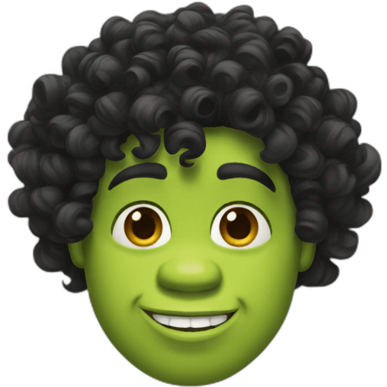 Shrek emoji with black curly hair emoji