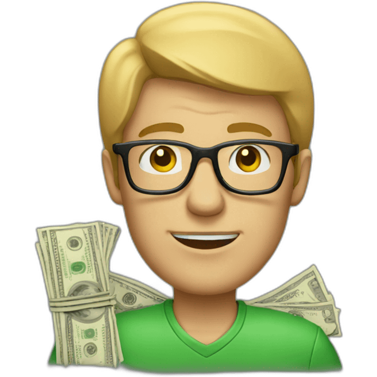 guy with glasses with a lot of cash emoji