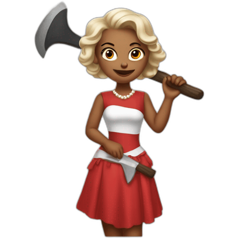 pearl in her red audition dress holding an axe emoji