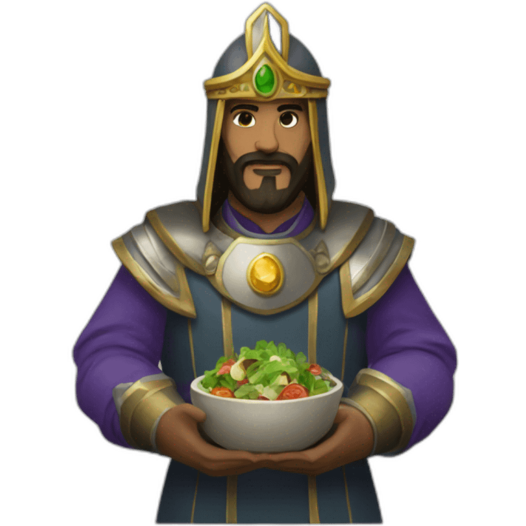 Saladin with gem in the left hand and salad in the right hand emoji