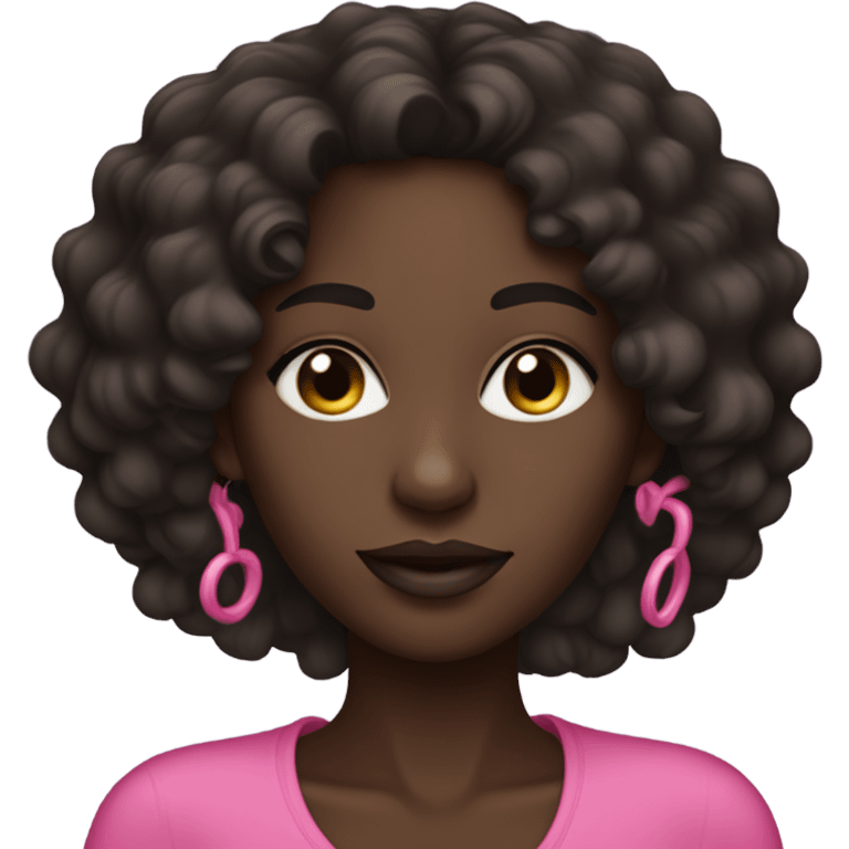 darkskin woman with dark long curly hair and wearing pink with a sleek model look emoji