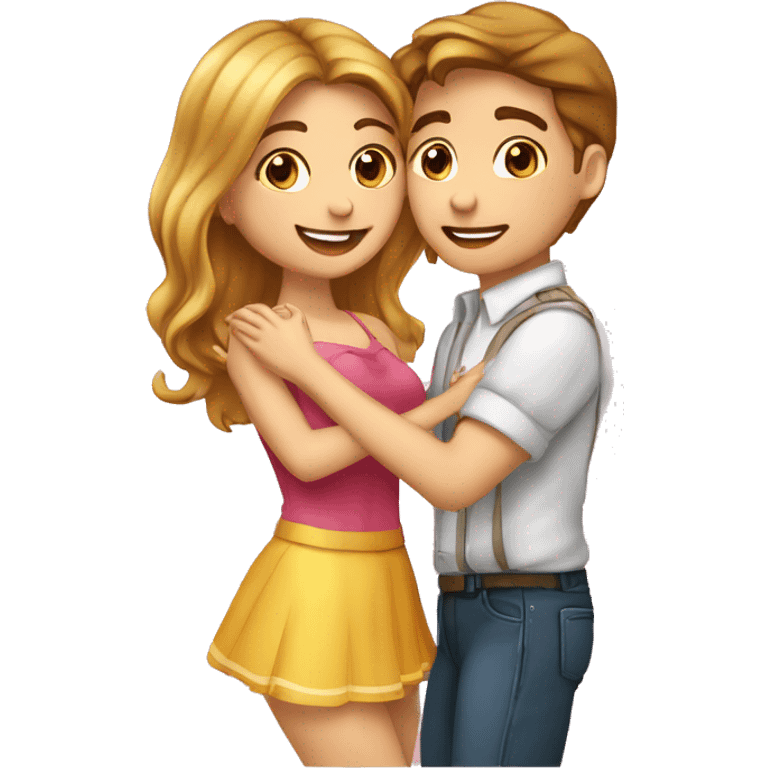 L’amour de deux couples jeunes avec des bisous sur la bouche  emoji