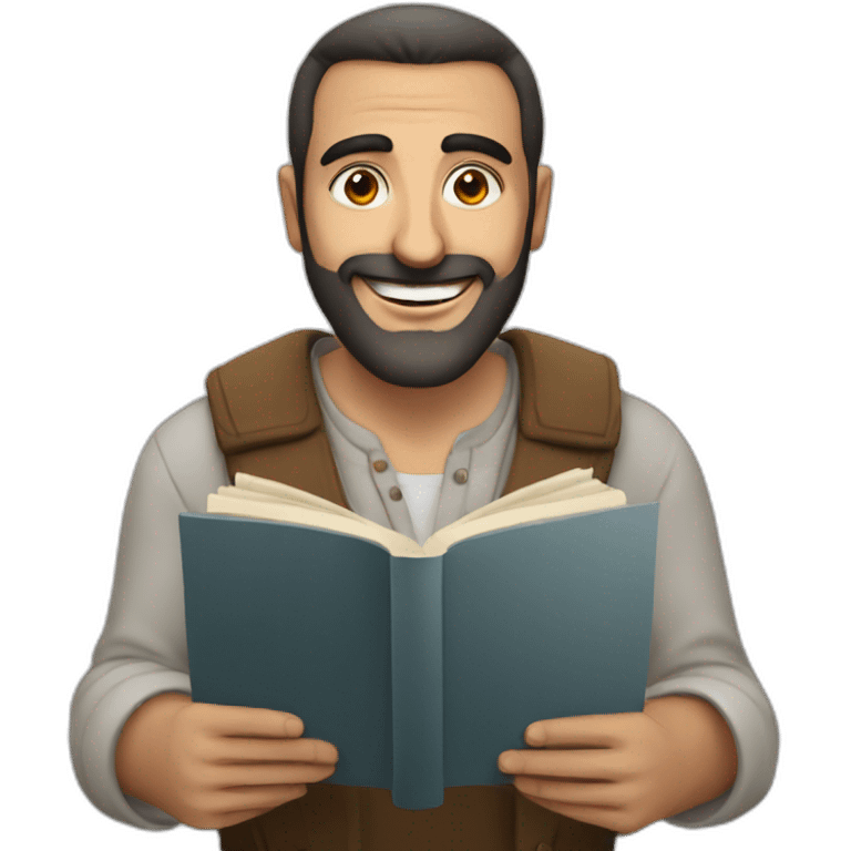 Armenian men reading book and looking at camera and smiling  emoji