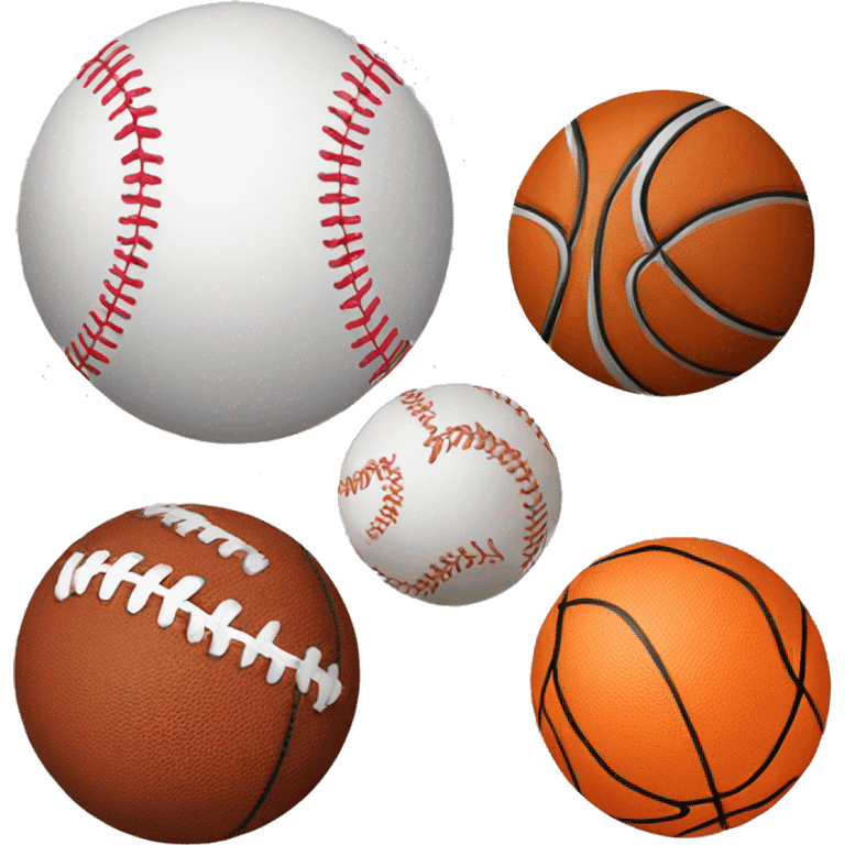 A baseball, a soccer ball, a basketball, a football emoji