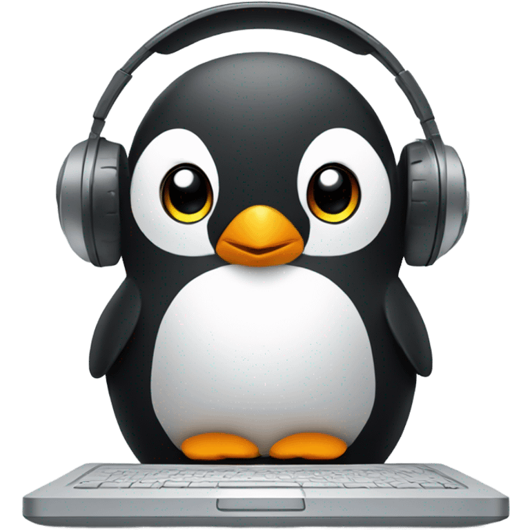 penguin with laptop & headphone emoji