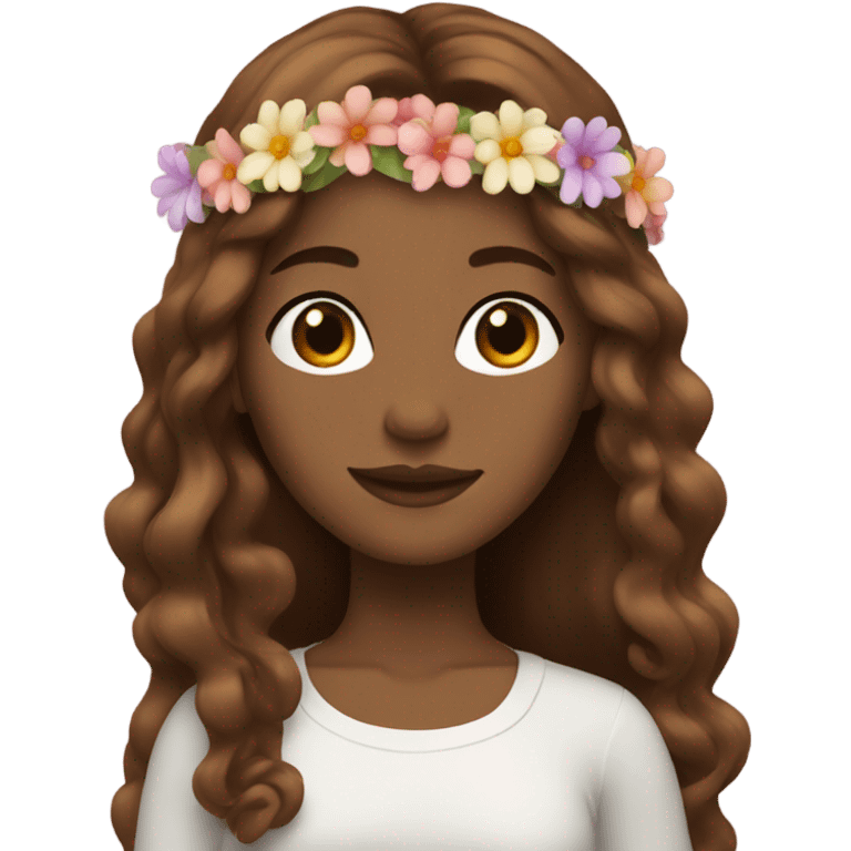 Mixed woman wearing flower crown  with long brown hair emoji