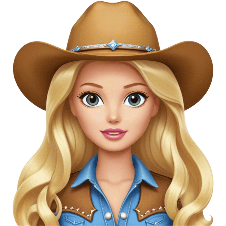 Cowgirl blonde Barbie model, long shiny hair emoji