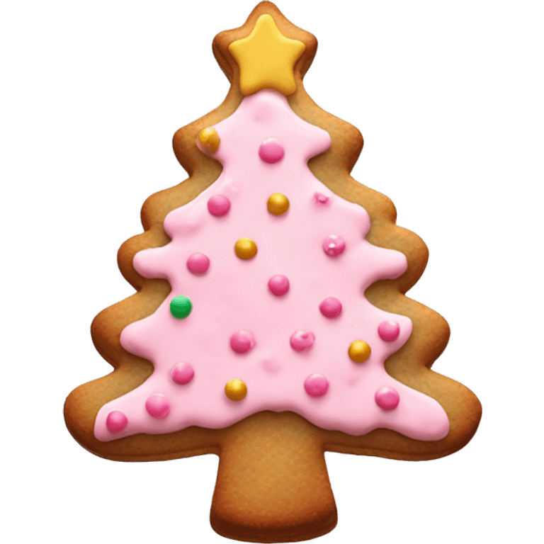 christmas tree cookie with light pink icing and pink sprinkles  emoji