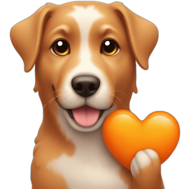 Cute dog holding a orange heart emoji