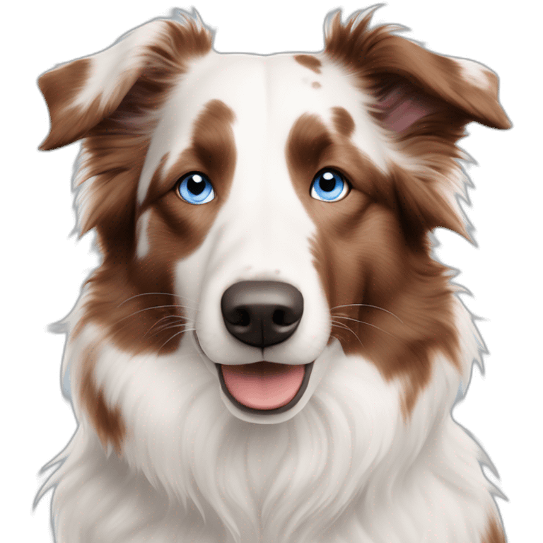 white red merle border collie with brownish spots and blue eyes emoji