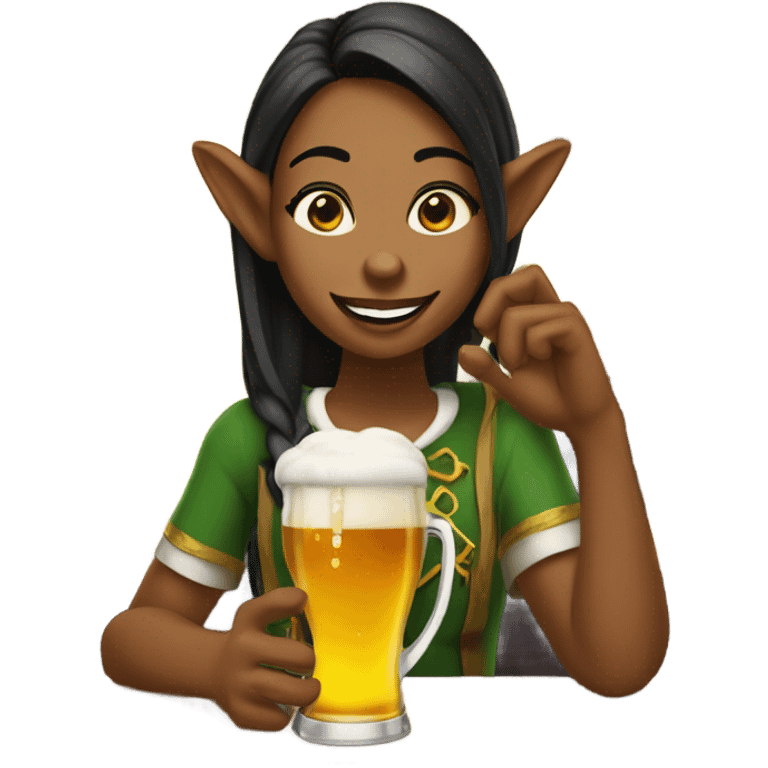 A girl with elf ears drinks beer emoji