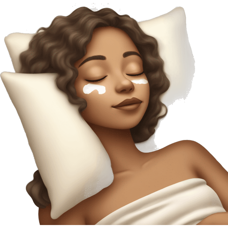 pretty light skinned brunette girl sleeping with cream coloured moisturiser on her face soft textures emoji