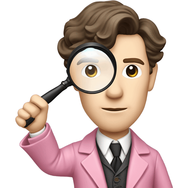 Benedict Cumberbatch-like Sherlock Holmes all in all intensive pink suit holding magnifying glass, upper body emoji