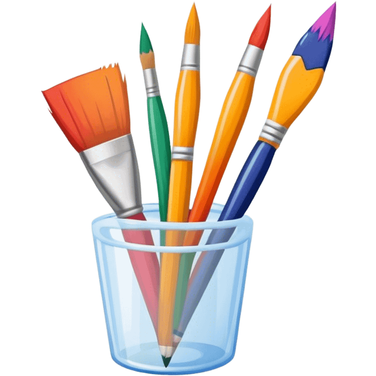 icon for Illustration hobbie, paintbrush and pencil under colurfull poster, simple lines, minimalistic style, transparent background. emoji