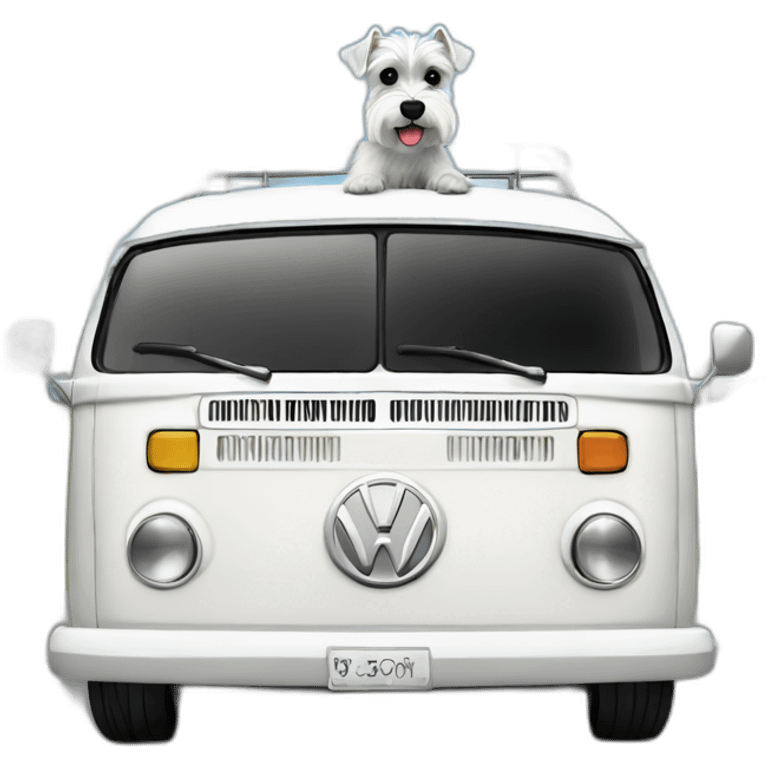 Back&white Zwergschnauzer in a white VW Bus emoji