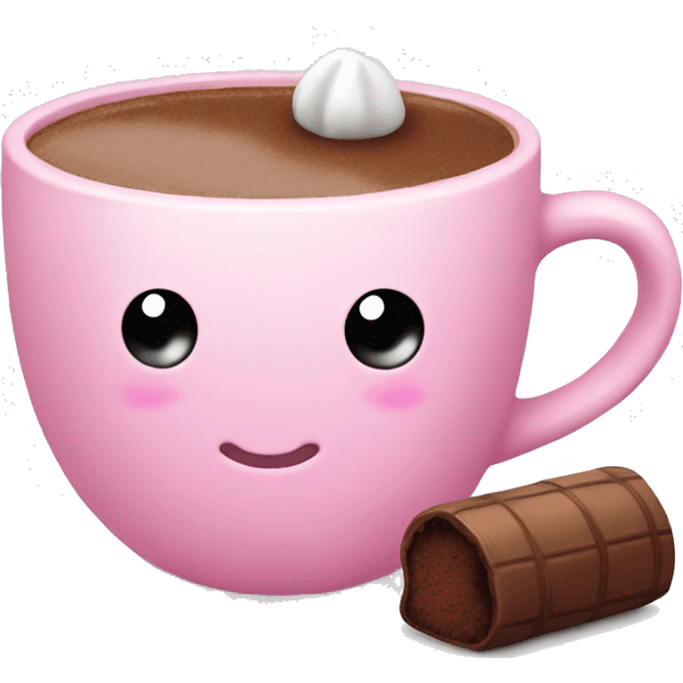 Pink cup with hot coco and little marshmallow  emoji