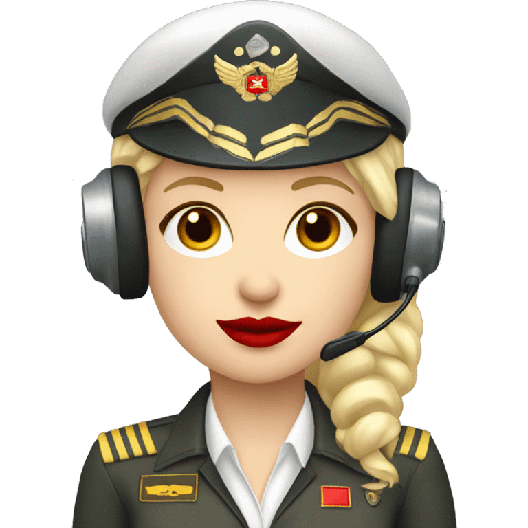 Blonde Russian pilot girl with red lips with airplane pilot headset   emoji