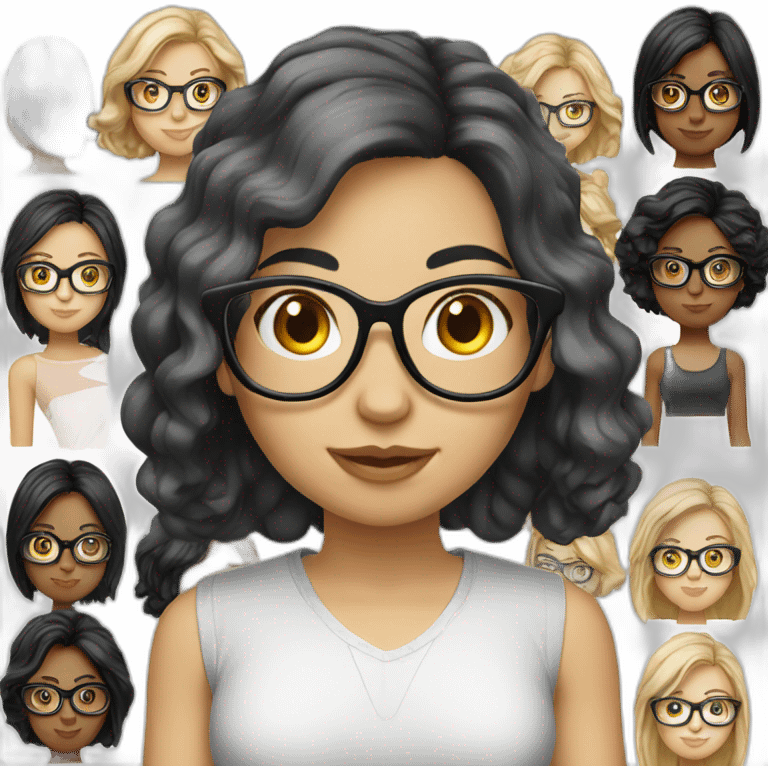 White Girl black medium length hair glasses emoji