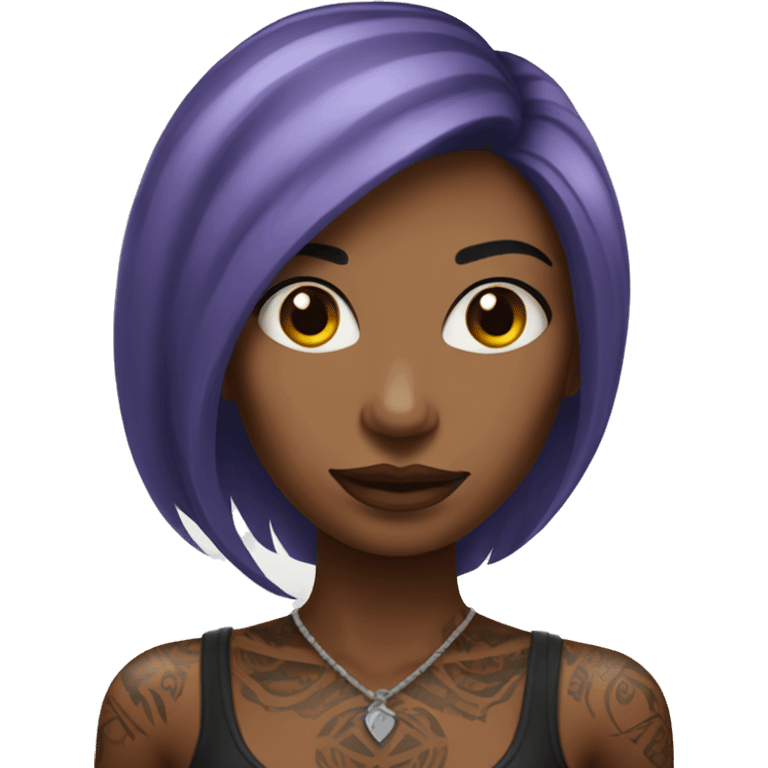 Tattooed woman with long straight burgundy hair emoji