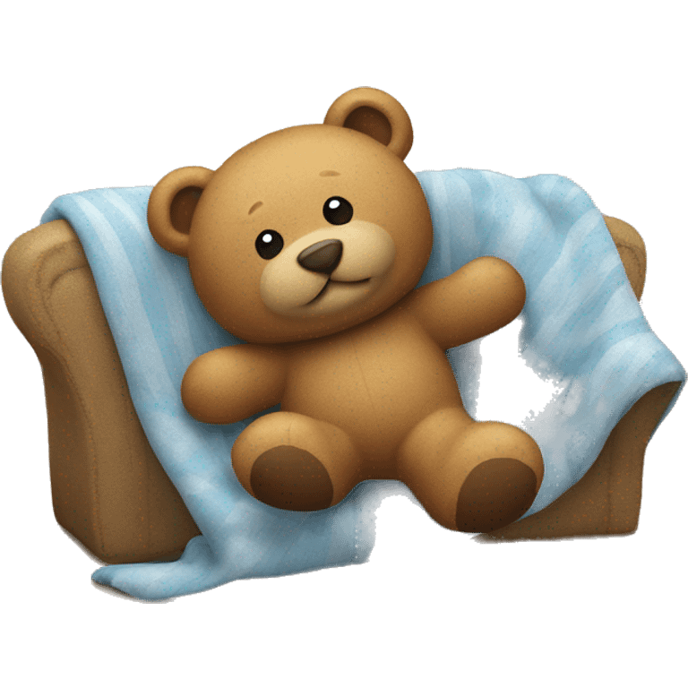 Create a playful and imaginative emoji scene featuring a teddy bear enjoying a cozy, cuddly moment. emoji