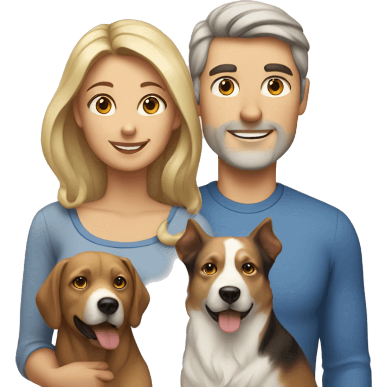 Caucasian man and woman with two dogs emoji