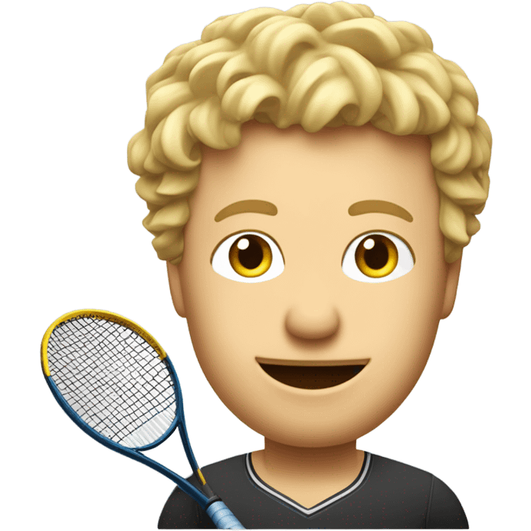 joueur de tennis homme blond avec cheveux frisé qui tiens une seule raquette de tennis r emoji