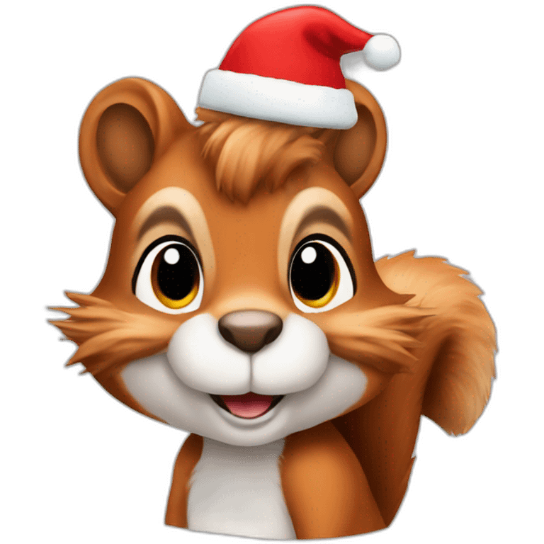 a squirrel with christmas hat emoji