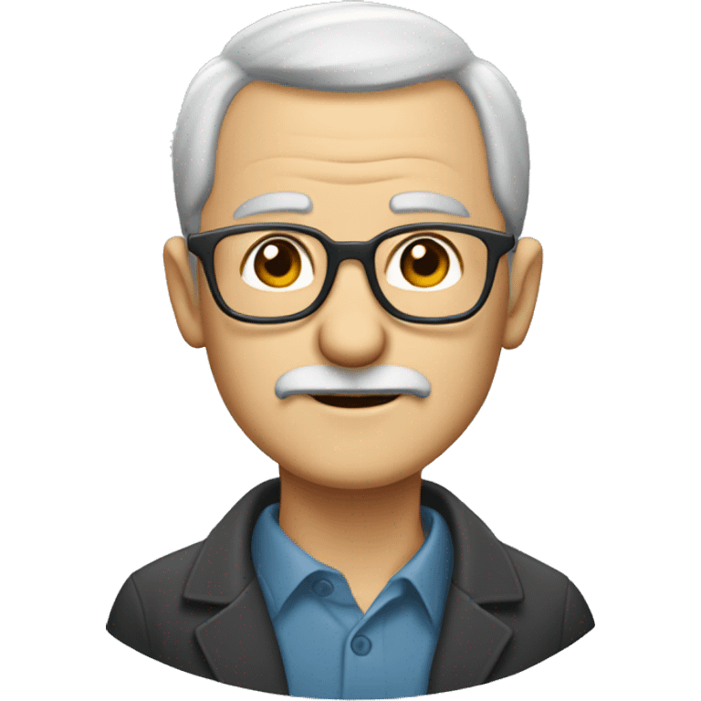 old man with gray hair, very receding/balding/almost bald, gray mustache, no beard, glasses, loves coding emoji