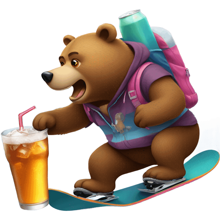 Bear riding a snowboard drinking a soda  emoji