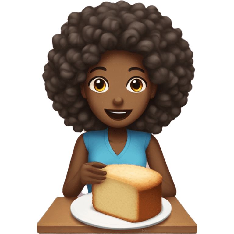 Black woman with curly hair eating pound cake  emoji