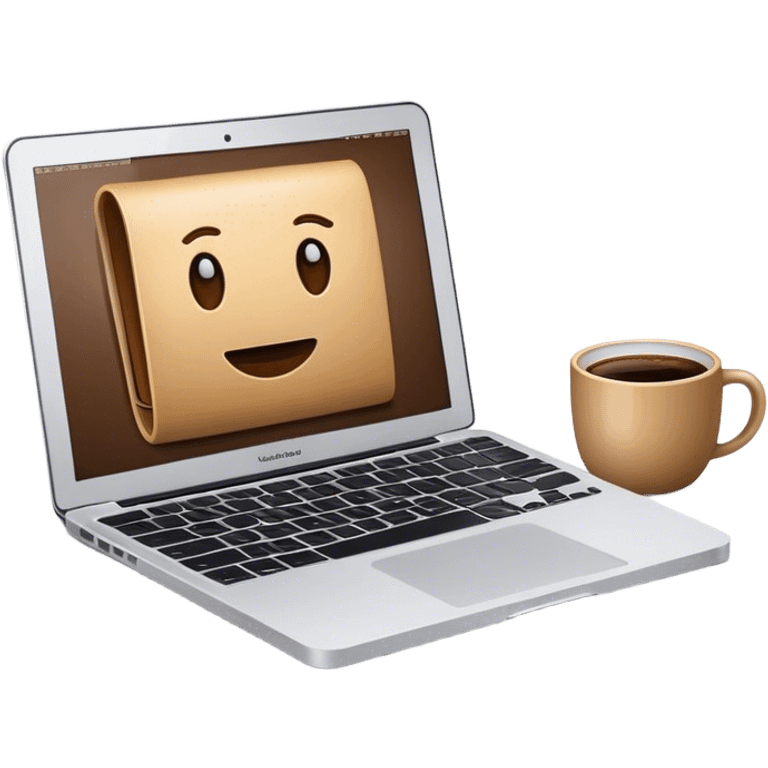 realistic macbook with coffee emoji