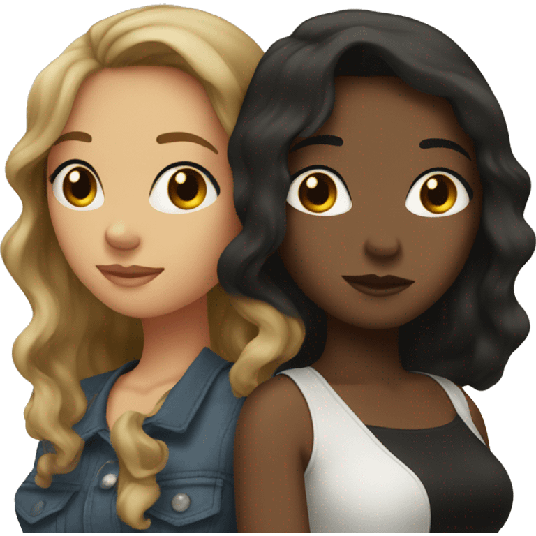 Two women smooching that one white with brown hair and the other black with black hair emoji