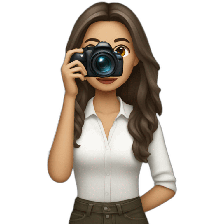 Latin Female photographer taking a picture light skinned long hair emoji