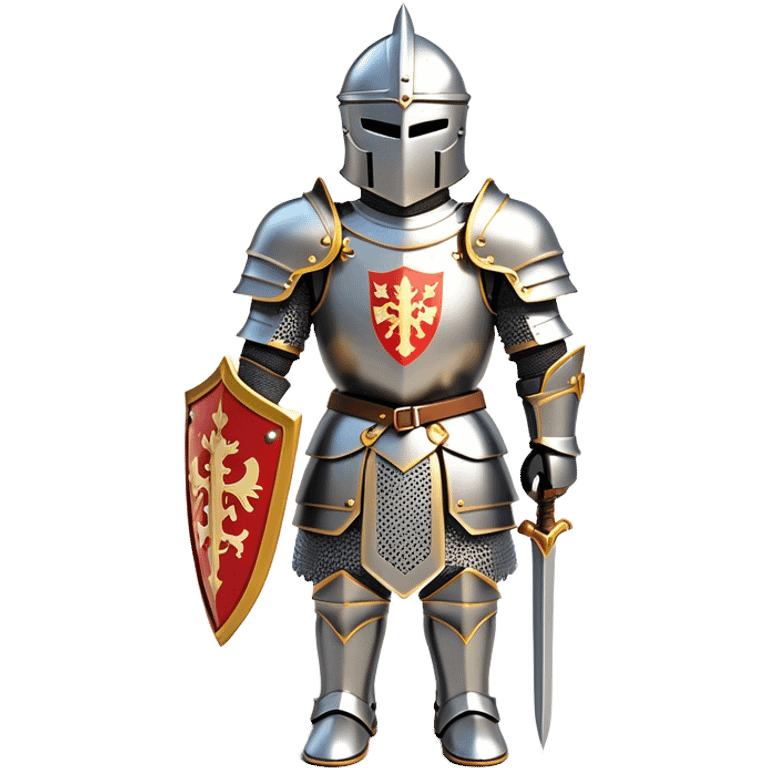 Clash of Clans aesthetic: Cinematic heroic Armored Knight Hero Emoji, rendered in a 3D vector-style similar to standard emojis with minimal shading and bold, simplified shapes. A compact, isometric warrior clad in gleaming plate armor with intricate heraldic details, softly glowing with a chivalrous medieval charm. Simplified yet unmistakably iconic, highly detailed and consistent, glowing with a soft radiant shine and high polish. Stylized with a touch of noble valor and a soft glowing outline, wearing a full face helm so that no face is visible with only eyes visible, capturing the essence of a gallant knight ready for honorable battle with a friendly, playful manner! emoji