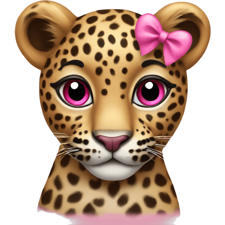 Leopard head with heart eyes and pink bow emoji