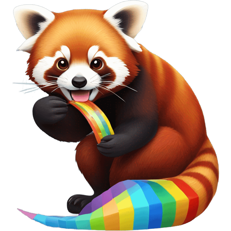 Red panda eating rainbow emoji