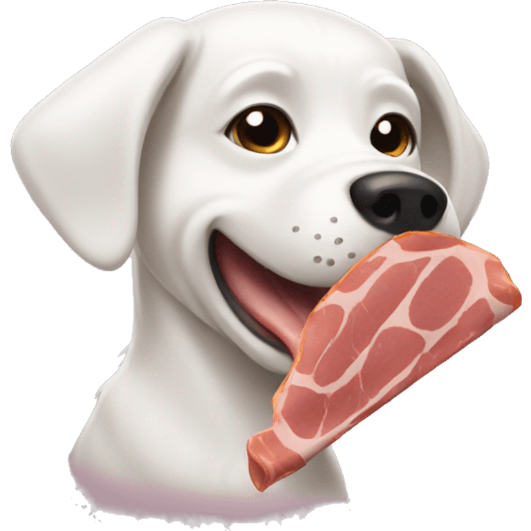 white dog eating ham emoji