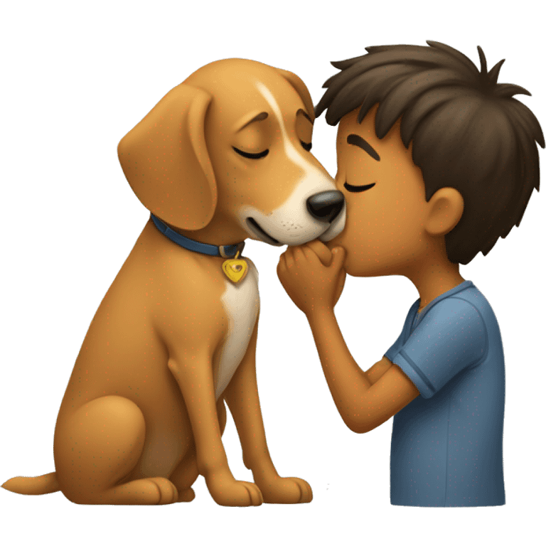 Dog kissing a boy emoji