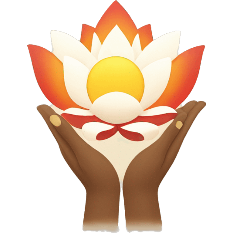 rising sun with welcoming arms and lotus flower emoji