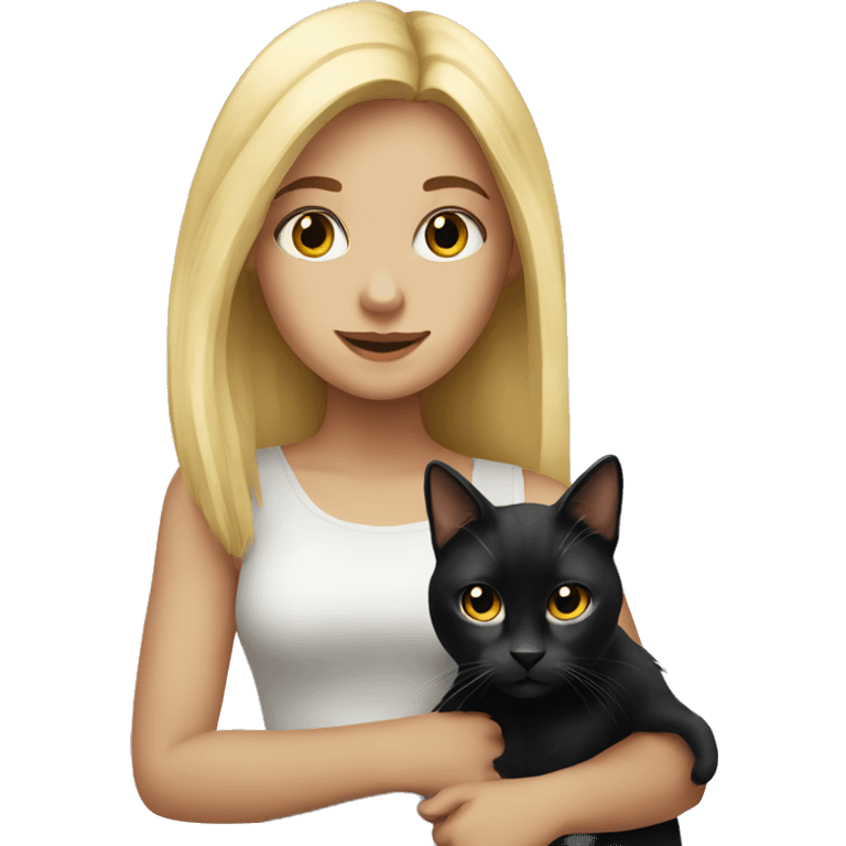 Blonde girl with black cat emoji