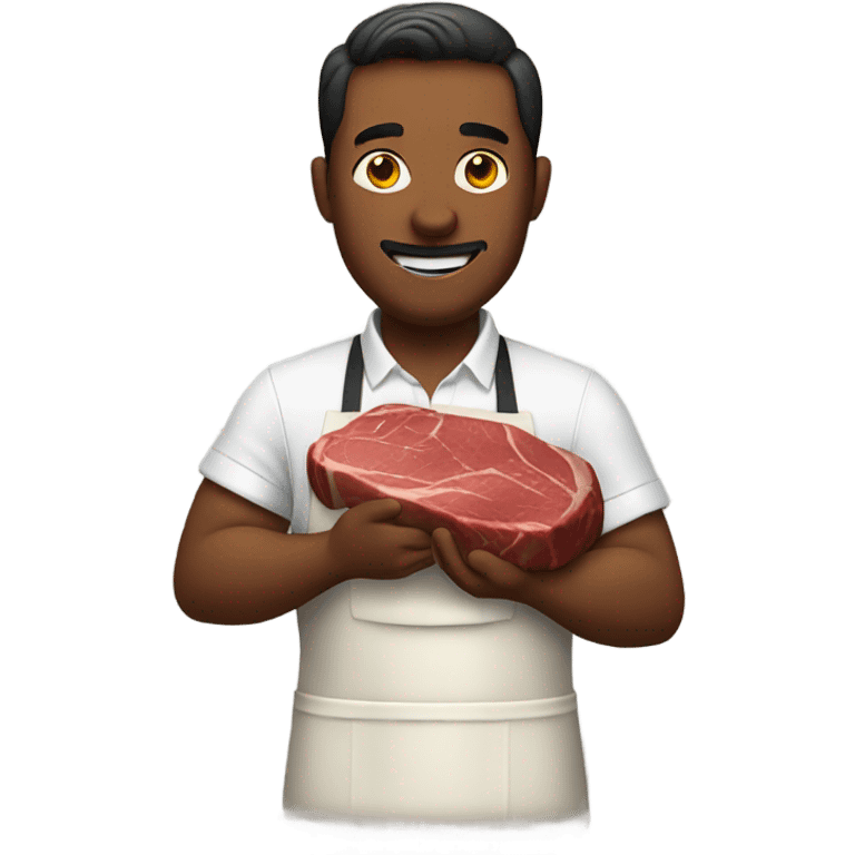 Man in an apron eating a steak emoji