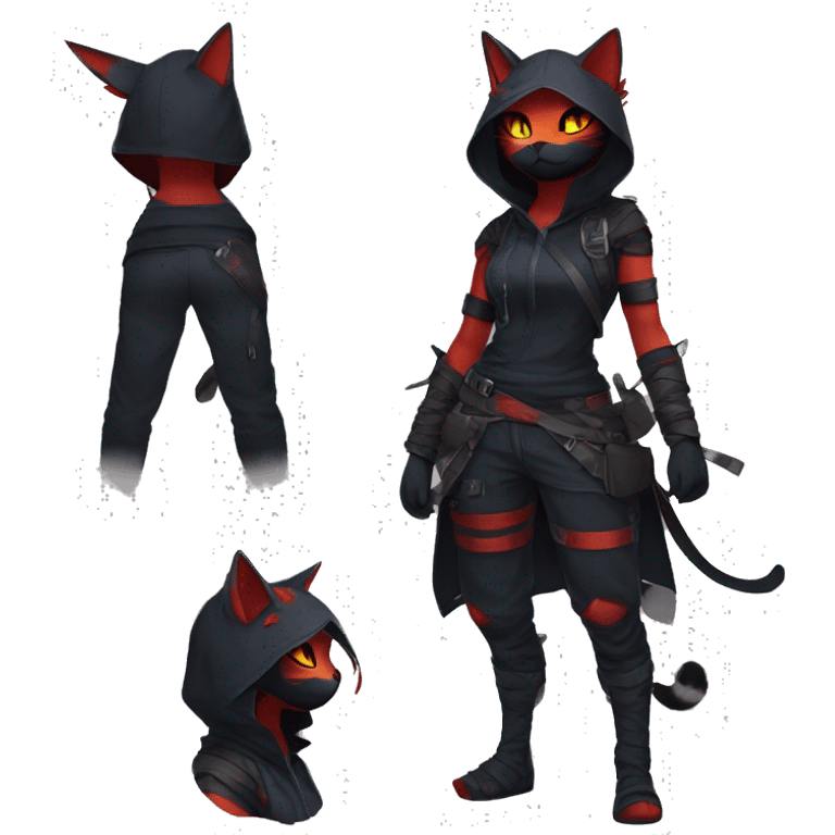 Edgy Shy Anthro Ninja cool pretty dark Litten-Pokémon-cat-fursona-animal techwear emoji