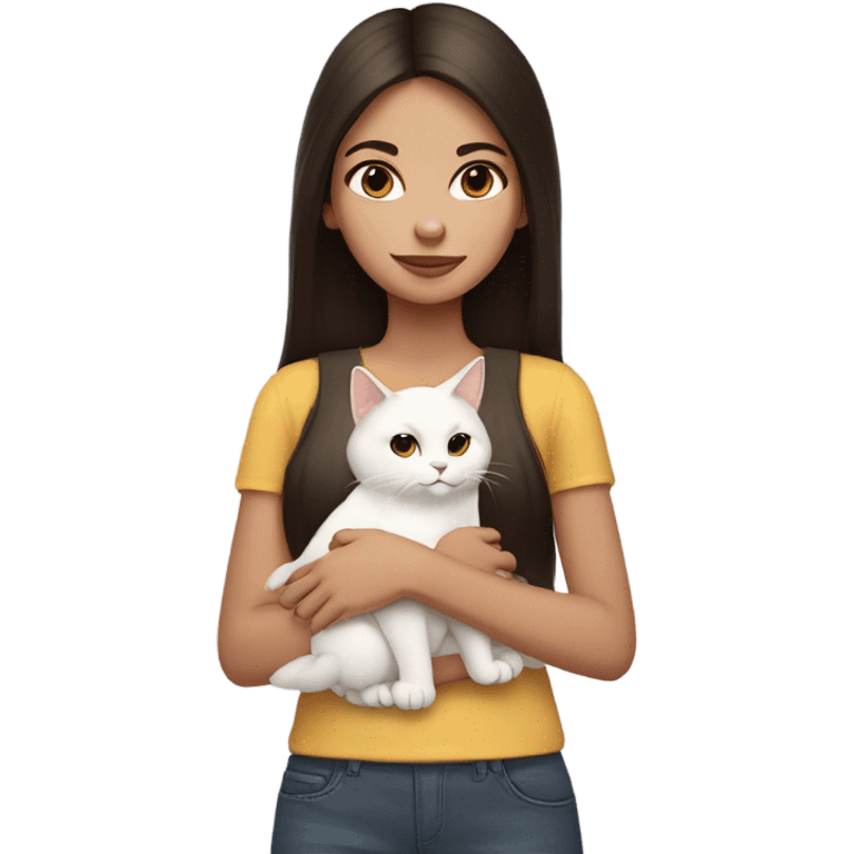 Dark brown straight hair girl holding two white fluffy cat  emoji