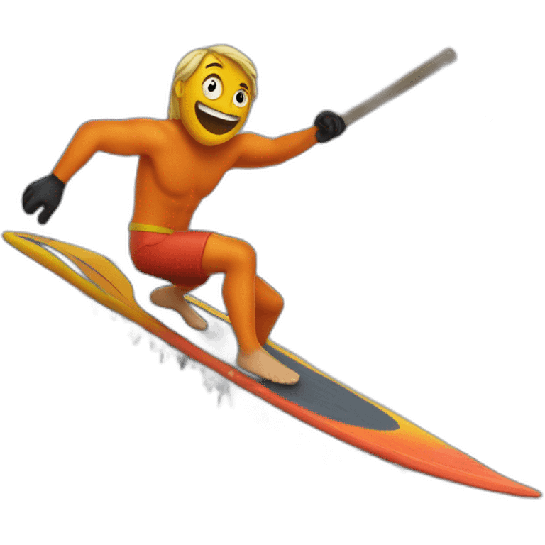 Philippe Katerine surfing with a broom on lava emoji