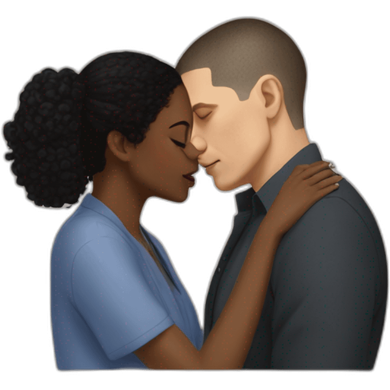 wentworth miller kisses a black girl brown eyes and sblack hair in a bun emoji