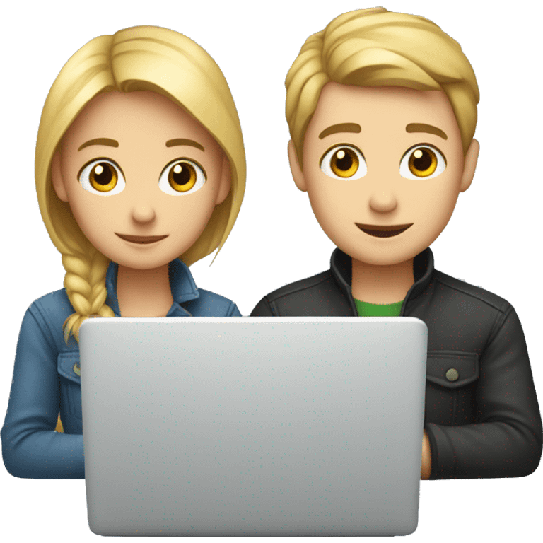 white boy and girl behind laptop emoji