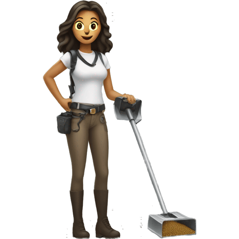 Pretty woman holding a metal detector dirt emoji