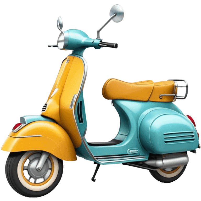 Cinematic Realistic Vespa Scooter Emoji, depicted as a stylish vintage Vespa with sleek retro design and vibrant colors, rendered with crisp textures and dynamic sunlit lighting that captures its iconic Italian charm. emoji