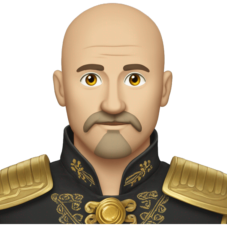 a Cossack warrior, The Cossack has a shaved head and a long strand of hair on one side. He has a thick, curved mustache and wears a gold earring in his left ear. He is wearing a simple Ukrainian embroidered shirt emoji